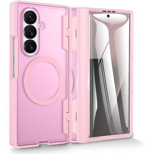 Coque Pour Samsung Z Fold 7, Charge Magnétique & Protection Charnière Renforcée (No S-Pen), [Verre Trempé Protection Écran] Etui Housse Cover (Rose)