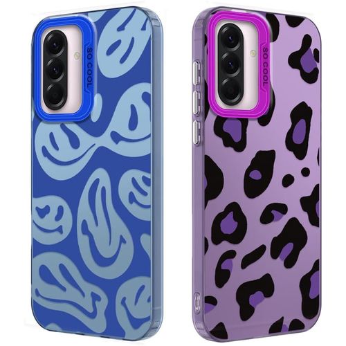 Lot De 2 Coques De Protection Pour Samsung Galaxy A36 5g - Motif Visage Sourire Amusant Et Léopard - Pare-Chocs En Tpu Souple Avec Coque Rigide En Polycarbonate Rigide - Anti-Chocs Et