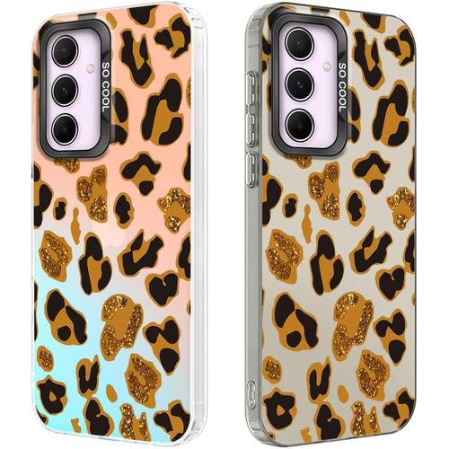 Lot De 2 Coques De Protection Pour Samsung Galaxy A56 5g - Motif Léopard Esthétique - En Tpu Souple - Anti-Chocs - En Polycarbonate Rigide - Anti-Chocs Et Anti-Rayures - Titane Noir Irisé
