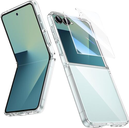 KALANKA-Coque pour Samsung Galaxy Z Flip 7 avec Protecteur D'écran, Ultra-Mince Transparente Etui avec Dos en PC Rigide et Bords en TPU Souple, Antichoc Housse Cover pour Z Flip 7 (Full Transparent)
