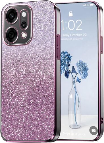 Paillettes Coque pour Oppo Reno 14 Pro - Étui Transparente Glitter Dessin Élégant Souple Ultra Fine Fille Femme Légère Antichoc Housse (Rose)