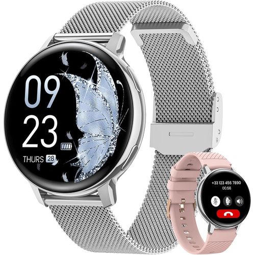 Montre Connectée Femme Avec Appel, 1.39"" Hd Smartwatch Santé Au Féminin, 120+ Modes Sportifs, 24H Fréquence Cardiaque, 24H Spo2, Sommeil, Calories Podometre Ip68 Étanche Android Ios Argent