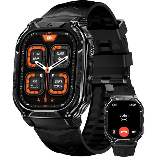 M3E Montre Connectée Homme- GPS 480mAh Batterie de Grande Capacité 5ATM Étanche, Boussole Altimètre Appel 1.96"" AMOLED Toujour Activé, Smartwatch Acier Inoxydable Fréquence Cardiaque