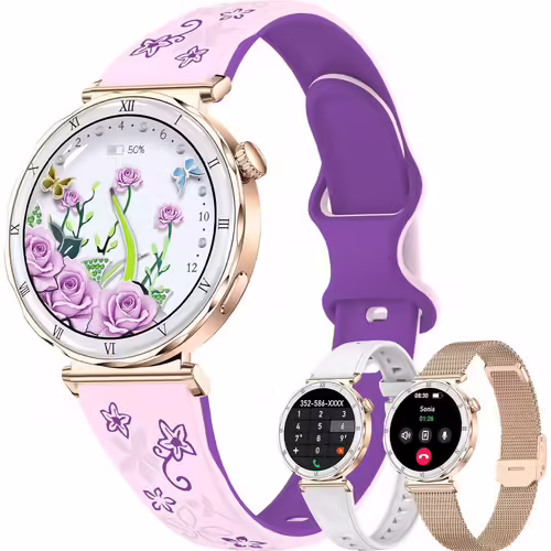 Montre Connectée Femme avec Appel Bluetooth, 1,27"" Amoled Smartwatch, 110+ Modes Sport Montre Podometre, Fréquence Cardiaque/Sommeil/SpO2 Moniteurs, IP67 Smart Watch pour Android iOS Or Rose
