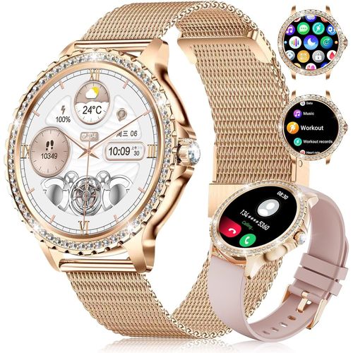 1.32"" HD Montre Connectée Femme avec Appel Bluetooth, Smartwatch avec Fonction Féminine/120+ Modes Sport/Fréquence Cardiaque/Sommeil/Cycle menstruel/Podomètre Calories pour Android iOS Or Rose