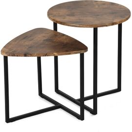 Lot De 2 Table Basse Pour Salon Bouts De Canapé Tables Gigognes En Bois D'ingénierie Et Métal,Style Industriel,Marron