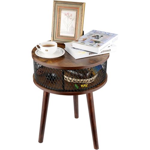 Table Basse Ronde,Table De Salon Avec Étagère,Table Basse Moderne En Bois Avec Cadre En Métal Et Plateau En Bois,Montage Facile,Couleur Marron Rustique.