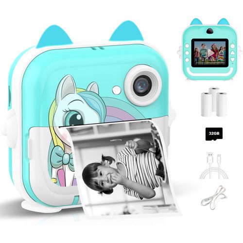 Appareil Photo Numérique Pour Enfants 1080P 2,4"" Hd Avec Carte De 32 Go Et Papier D'Impression,Selfie Vidéo Instantané Pour Enfants,Cadeau Jouet