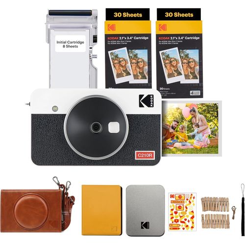 Mini Shot 2 Retro 4Pass 2-In-1 Appareil Photo Instantané Et Imprimante Photo Portable (5,3X8,6Cm) + Paquet Cadeau 68 Feuilles, Blanc