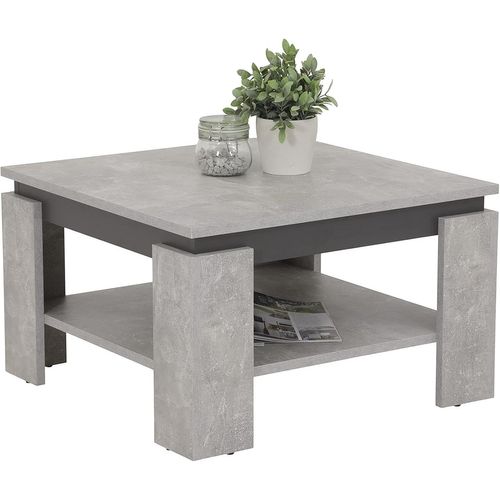 Table Basse Tim,Carrée En Matériau Dérivé Du Bois Avec Revêtement Mélaminé,Bord De Table De Couleur Contrastée,Aspect Béton/Anthracite,68x68x41 Cm