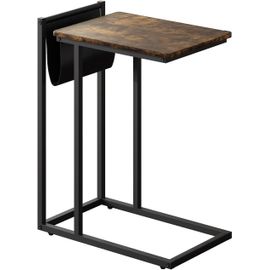 Table D¿Appoint En Forme C,Bout De Canapé Avec Pochette Latérale En Cuir Pu,Cadre En Métal,Style Industriel,Montage Facile,Pour Salon Chambre Balcon,Table Basse Mobile Marron 55×35×68cm
