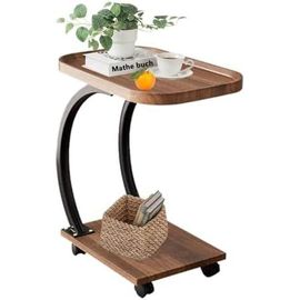 Table D¿Appoint,Bout De Canape Avec Roulettes,Forme C À 2 Étages Bout De Canape,Bouts De Canapé De Salon,Montage Facile,Style Industriel,Pour Chambre Salon Bureau 52x34x60 Cm