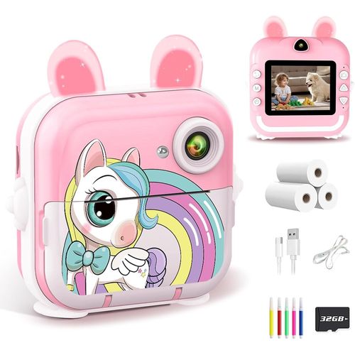 Appareil Photo Instantané,2.4"" Ecran Lcd Appareil Photo Enfant Avec Papier D'Impression Et Carte Mémoire,Selfie Et Video,Cadeau Jouet Pour Enfant Garçons Filles De 3-14 Ans