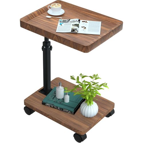 D'appoint-Table Avec Roulettes-Bout De Canapé Hauteur Réglable (45-80 Cm) Et Rotative À 360°-Bois Facile À Monter-Petite Table Basse Pour Salon Balcon Chambre