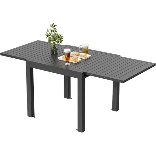 Table De Jardin,Extensible,En Aluminium,Table À Manger,De Camping,Table Pliante Extérieure,Table De Balcon,Pieds Réglables,80x160 Cm,Gris Chocolat