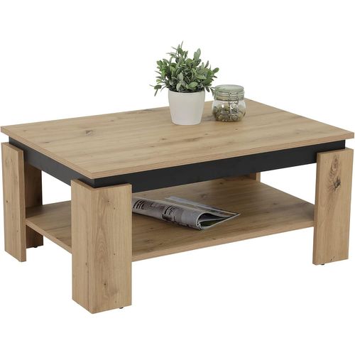 Table Basse Tim,En Matériau Dérivé Du Bois Avec Revêtement Mélaminé,Bord De Table De Couleur Contrastée,Aspect Artisan/Noire,Grande Étagère,90x60x41 Cm