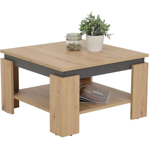 Table Basse Tim,Carrée En Matériau Dérivé Du Bois Avec Revêtement Mélaminé,Bord De Table De Couleur Contrastée,Artisan/Anthracite,68x68x41 Cm