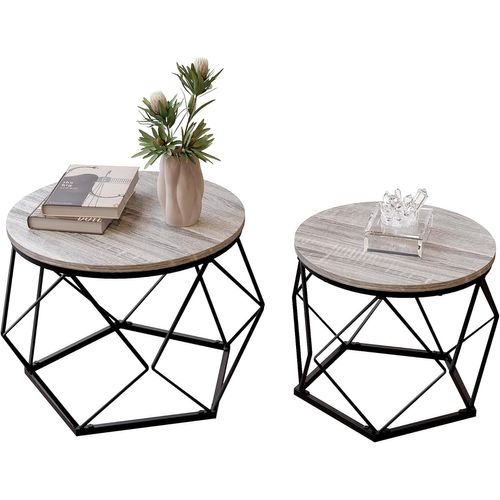 Brooklyn Lot De 2 Tables Basses Rondes Avec Cadre En Acier Moderne Gris