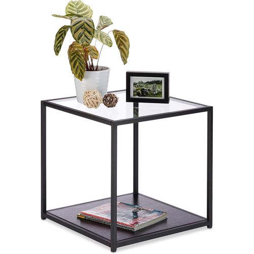 Noir D¿Appoint Carrée En Verre+Bois,Cadre En Métal Robuste,Table Basse De Salon Hlp 50x50x50 Cm,50x50x50 Cm