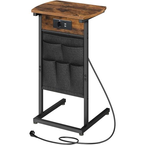 Bout De Canapé Avec Station De Charge,Table D'appoint En Forme De C,Avec Pochettes En Non-Tissé,Marron Rustique Et Noir Ebf40csf01