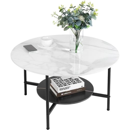 Table Basse Ronde Marbre Salon: Table Café Industrielle Design Table Basse Blanche Moderne Scantinave En Pierre Frittée Grand Plateau Pour Salon Bureau Café-¿80x48cm Noir