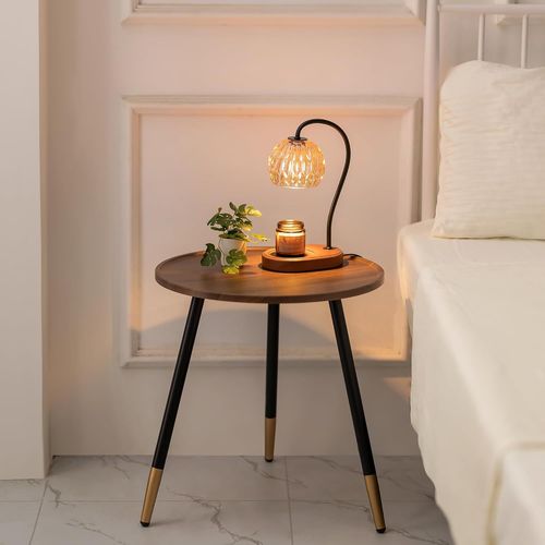 Table Basse D'appoint Ronde: Bois Moderne Table Basse Salon Petite Noyer Noir Grain Bout De Canapé Chambre Decoration Assemblage Facile 45cm