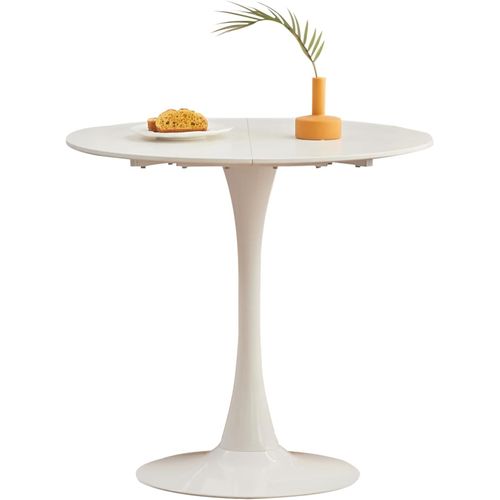 80 Cm Table À Manger Ronde,Bois D'ingénierie Fer,Blanc,80tx80bx75h Cm