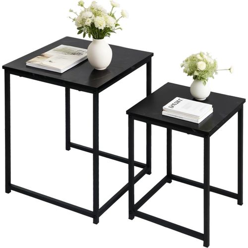 Lot De 2 Tables D'appoint,Tables Basses,Modernes,En Bois,Table Gigogne,Avec Structure En Métal,Empilable,Carrée/Noire