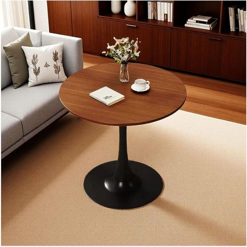 Rond En Bois Table À Manger Petit Table De Tulipes Pour 2 À 4 Personnes,Rétro Noyer Table De Cuisine Pour La Cuisine,Loisirs Bois Siècle Du Milieu Table Moderne Avec Du Métal Base D(Size:60x60x75cm)