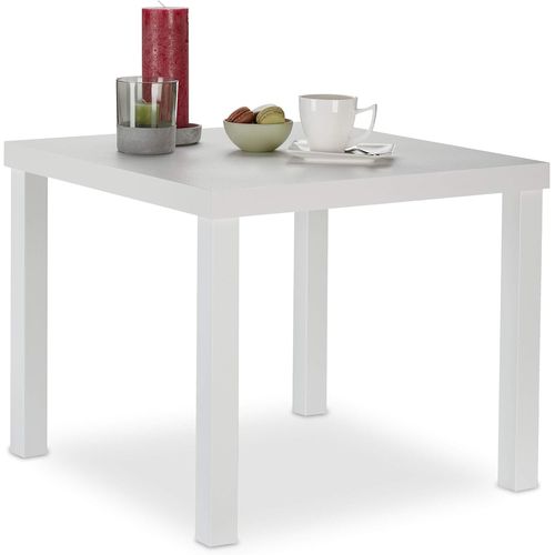 Table D¿Appoint,Table Basse Carrée,En Métal Et Bois Mdf,Design Moderne,Hxlxp: 45x55x55 Cm,Blanc