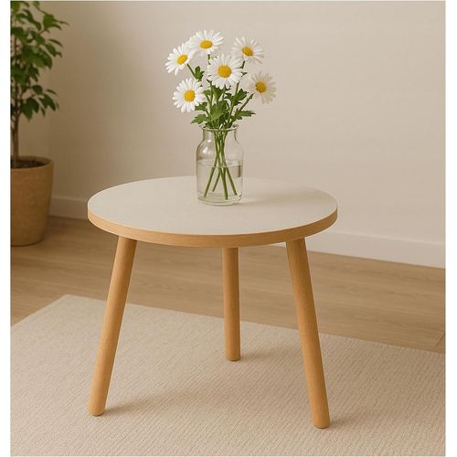 P&p Furniture Table Basse Ronde Blanche 50 Cm Hauteur 46 Cm-Table D'appoint Moderne Pieds En Bois Salon Chambre Style Scandinave Petite Table Basse Ronde Moderne Production Ue