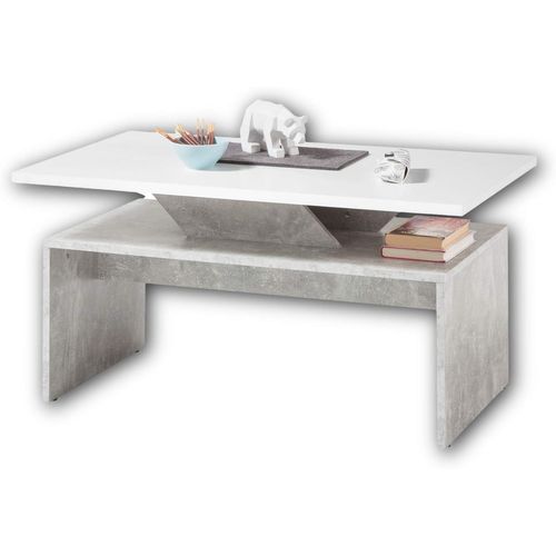 Allegra Moderne Avec Plateau Surélevé Aspect Béton Blanc¿Table Basse Extravagante Pour Votre Salon,Bois D'ingénierie,100x50x60 Cm