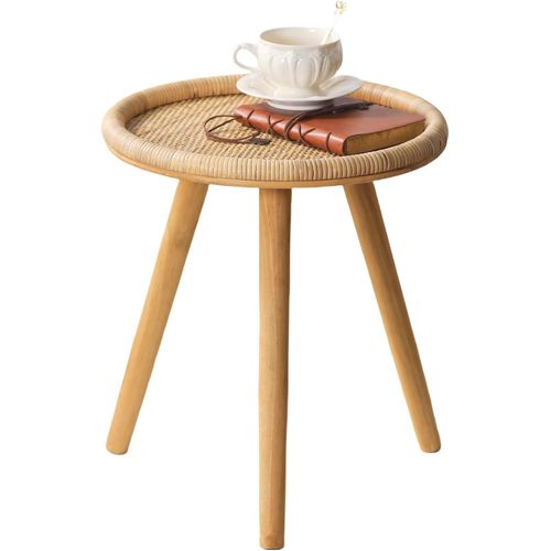 Table D'appoint Ronde En Rotin,Meuble Table Basse Ronde Bohème Pour Salon,Petite Table D'appoint Du Milieu Du Siècle Pour Chambre À Coucher,Balcon