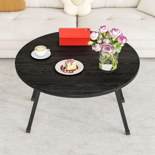 Boprhom Table Basse Ronde Pliable En Bois,Table Basse Pliable Fonctionnelle,Économise De L'espace,Table D'appoint Pour Petit Espace/Salon,Facile À Assembler,Noire