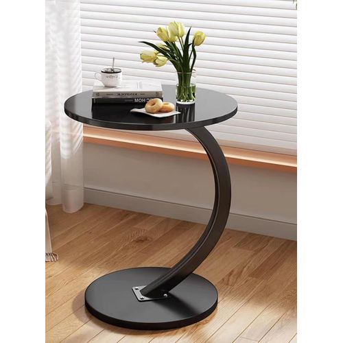 Table D'appoint En Bois Noir En Forme De C-Table Basse Ronde Pour Salon,Bureau-Noyer,Diamètre 40 Cm,Hauteur 60 Cm