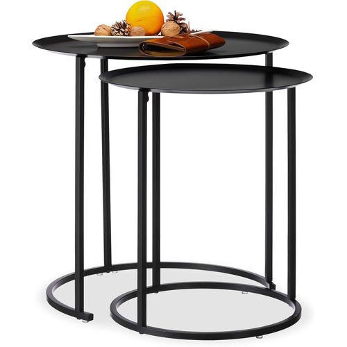 Basse D'appoint Gigogne Lot De 2,Nuit Ronde,Tables De Chevet,Hxd : 50x50 Cm,Anthracite,Acier