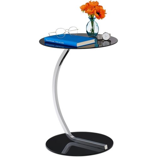 Table D¿Appoint,Ronde,Pour Salon,Design Moderne,Verre Et Métal,Hxd; La Desserte Noire,50x40 Cm