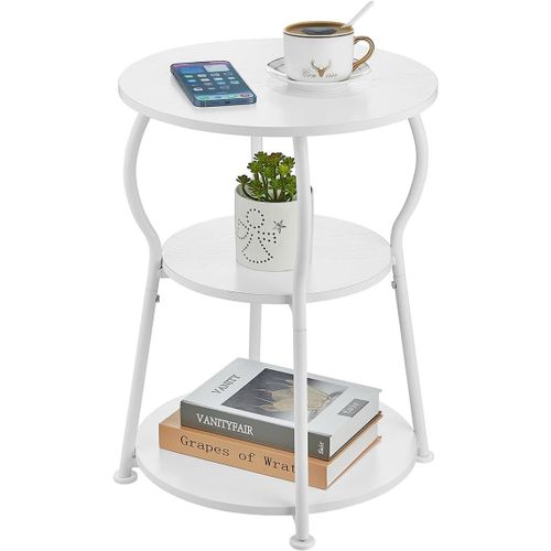 Table D'appoint Ronde À 3 Niveaux-Table Basse Vintage-Taille Fine-Pour Salon,Chambre À Coucher,Petits Espaces-40x40x55 Cm-Blanc