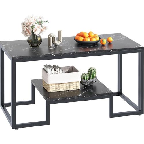 Table Basse À 2 Niveaux,Table Basse En Bois,Table De Salon,Table Basse Avec Espace De Rangement,Table De Salon,Facile À Monter,Espace De Rangement Ouvert,Style Moderne,100x48x45 Cm,Marbre