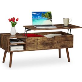 Table Basse Pliable,2 Compartiments Latéraux,Support Salon Avec Rangements,Industriel,45x108x40 Cm,Marron