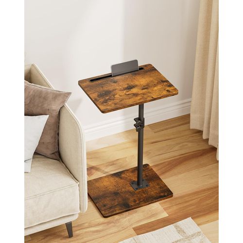 Table D'appoint En Forme De C Réglable En Hauteur-Table Basse Rotative À 360°-Petite-40x30x(45-81) Cm-En Bois-Pour Chambre À Coucher,Salon,Bureau-Marron Rustique