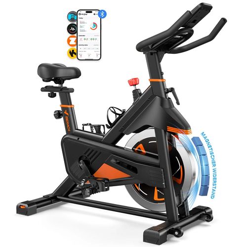 Vélo D’Appartement Magnétique Merach, 16 Niveaux De Résistance, Volant D’Inertie 6kg, Bluetooth, Siège Réglable, Porte-Gobelet