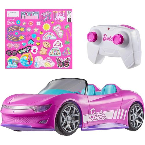 Cabriolet Radiocommandé Barbie, Voiture décapotable Rose avec télécommande, Peut contenir 2 poupées Barbie, JBH05