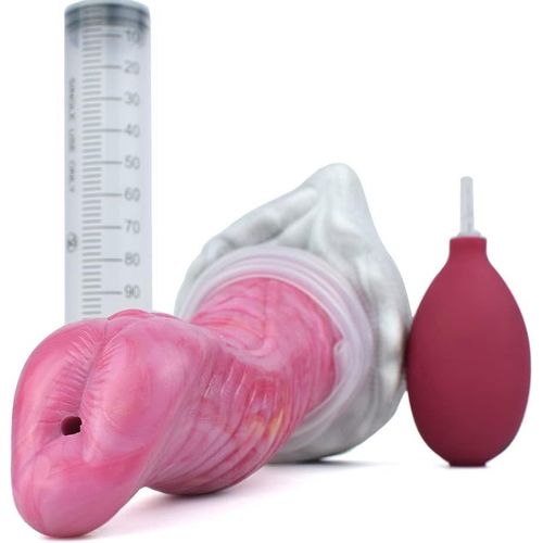 Squirting Dildo Sex Toy,Liquid Silicone Alien/Fido Dildo With Suction Cup,Pump&syringe Included