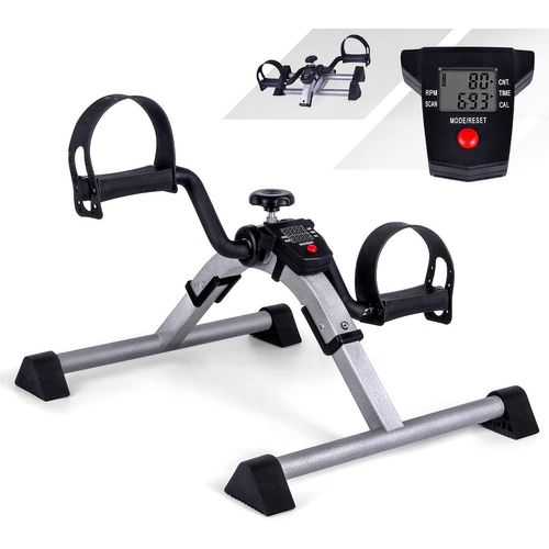 Asfasfq-Mini Vélo D'appartement Pliable, Pédalier Pliable Pour Exercice Des Bras, Jambes, Écran Lcd, Sangle & Résistance Réglable, Facile À Utiliser Et À Ranger - Noir/Argent