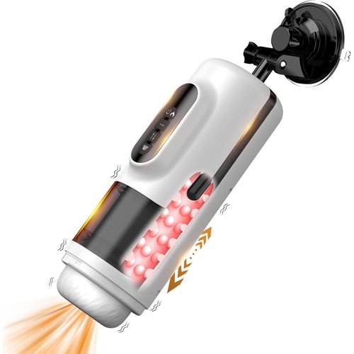 Masturbateurs Masculins Sex Toys-Electrique Masturbâteur Homme Mains Libres Jouet Adulte 5 Succion Va Et Vient Vibrant Chauffant Automatique Bj Machine Penis Stroker Vaginette Pocket Pussy (Blanc)