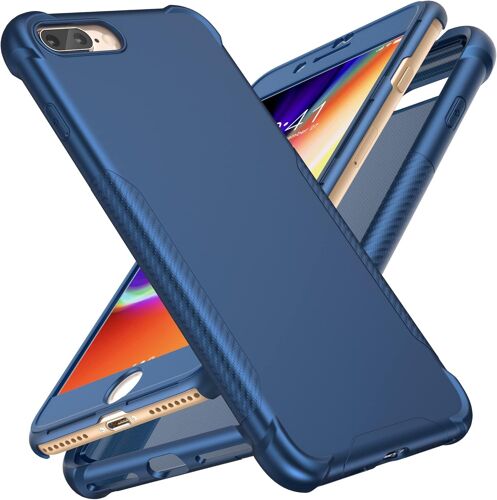Coque Compatible avec iPhone 7 Plus et iPhone 8 Plus avec 2 Verre tremp¿¿ Protection ¿¿cran,360 Protection Anti Rayures PC TPU Housse pour iPhone 8 Plus/iPhone 7 Plus Etui 5.5"" Bleu fonc¿¿