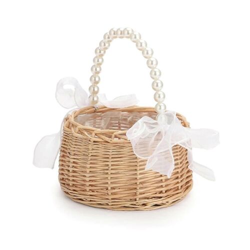 Panier de fleurs en osier pour mariage, panier de fleurs en rotin fait à la main avec poignée