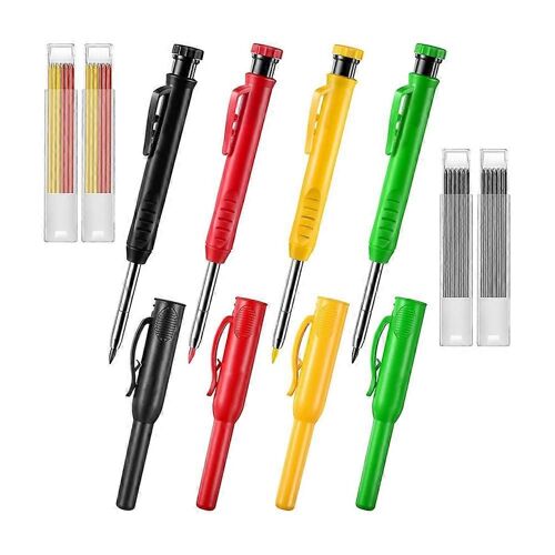 Set De Crayons Mécaniques Avec 4 Crayons Mécaniques De Menuisier Avec 24 Recharges, Pour , Marqueur De Trous Profonds À Longues Têtes
