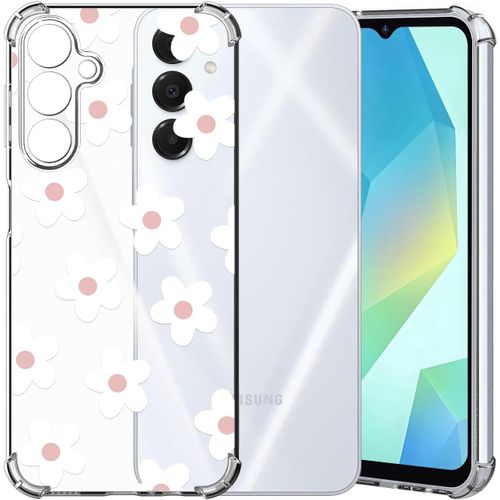 Chooseu Transparent Coque Pour Samsung Galaxy A16 5g / 4g Mince Souple Tpu Silicone Etui Fine Soft Étui Avec Fleur Florale Motif Pour Fille Antichoc Protection Case Cover Clair Housse - Rose Blanc